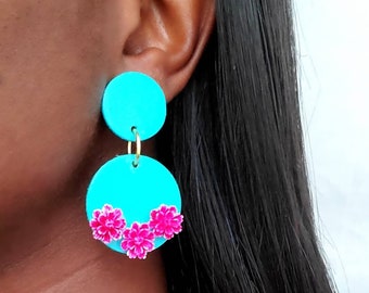 Wooden Floral Earrings, Flower Earrings, Spring Earrings, Colorful Earrings