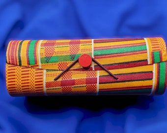 Kente Clutch, African Print Wooden Clutch, Kentw bag, African Fabric Bag