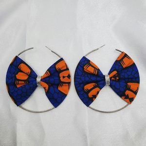 Large African Earrings, Ankara Earrings, African Print Earrings, African fabric Earrings, Blue and Orange Earrings