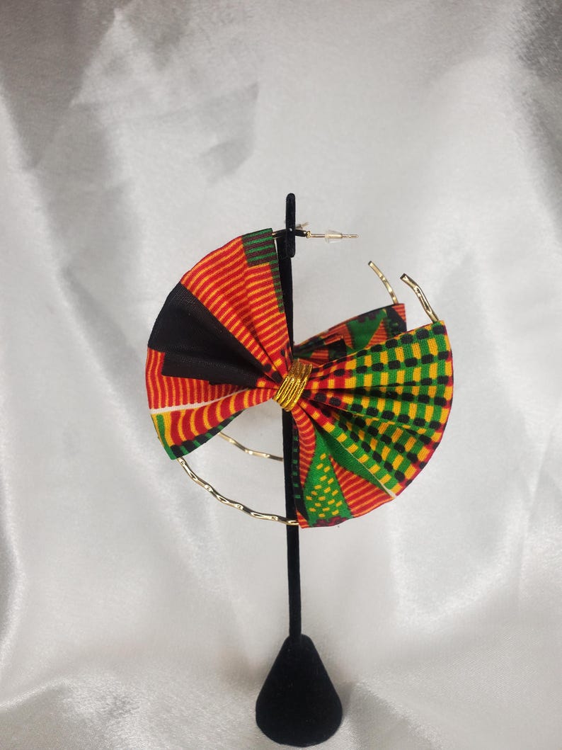 Kente Cloth African Print Earrings: Ankara Fabric Hoops image 3