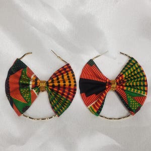 Kente Cloth African Print Earrings: Ankara Fabric Hoops image 1