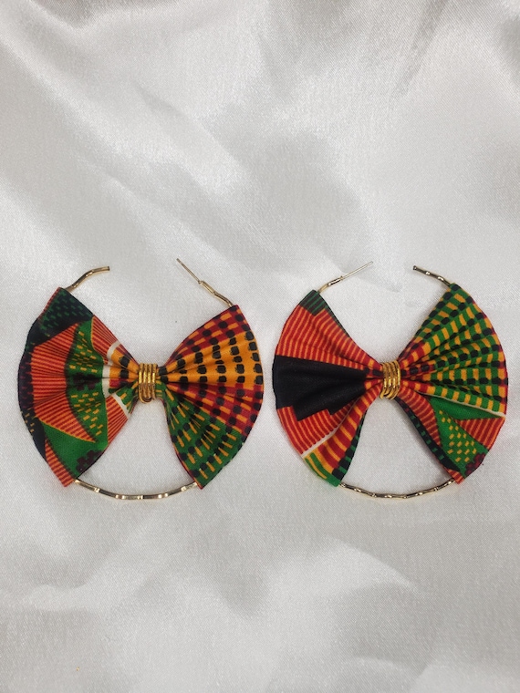 Kente Cloth African Print Earrings: Ankara Fabric Hoops