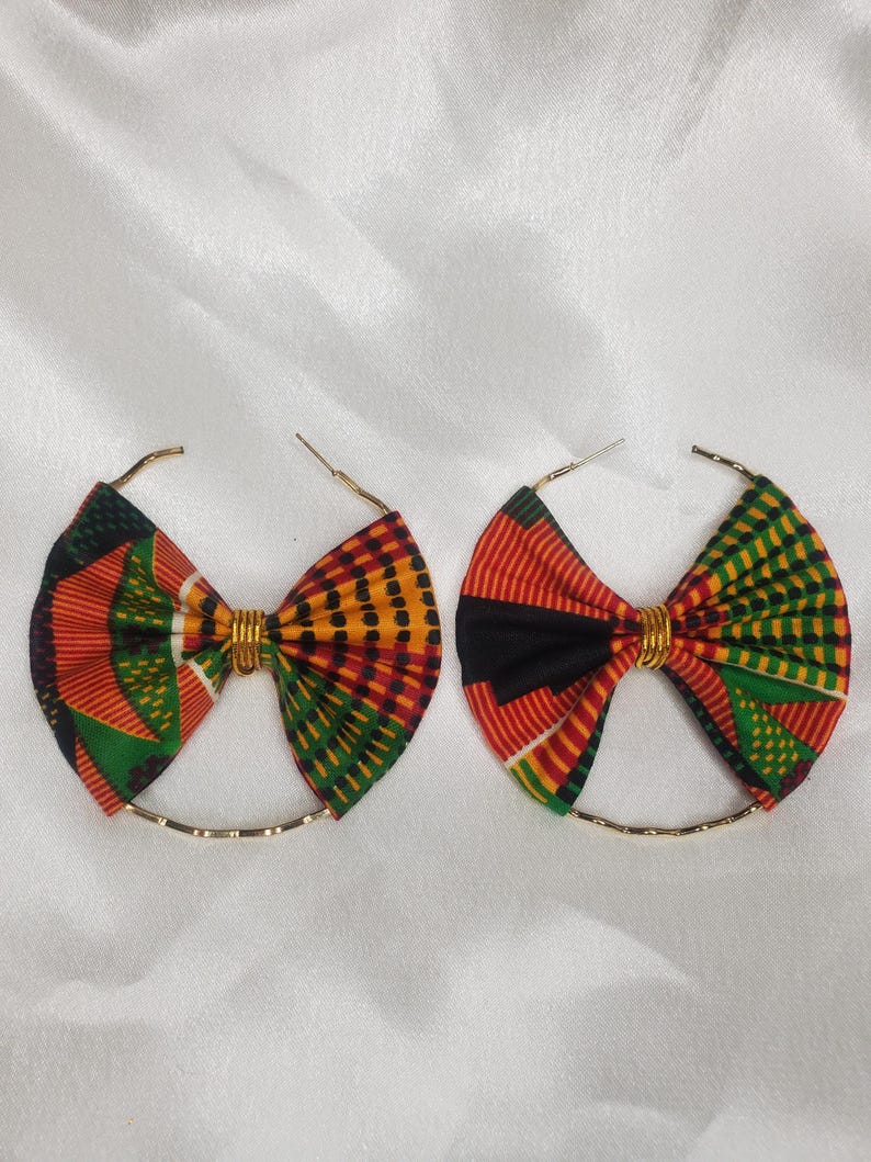 Kente Cloth African Print Earrings: Ankara Fabric Hoops image 1