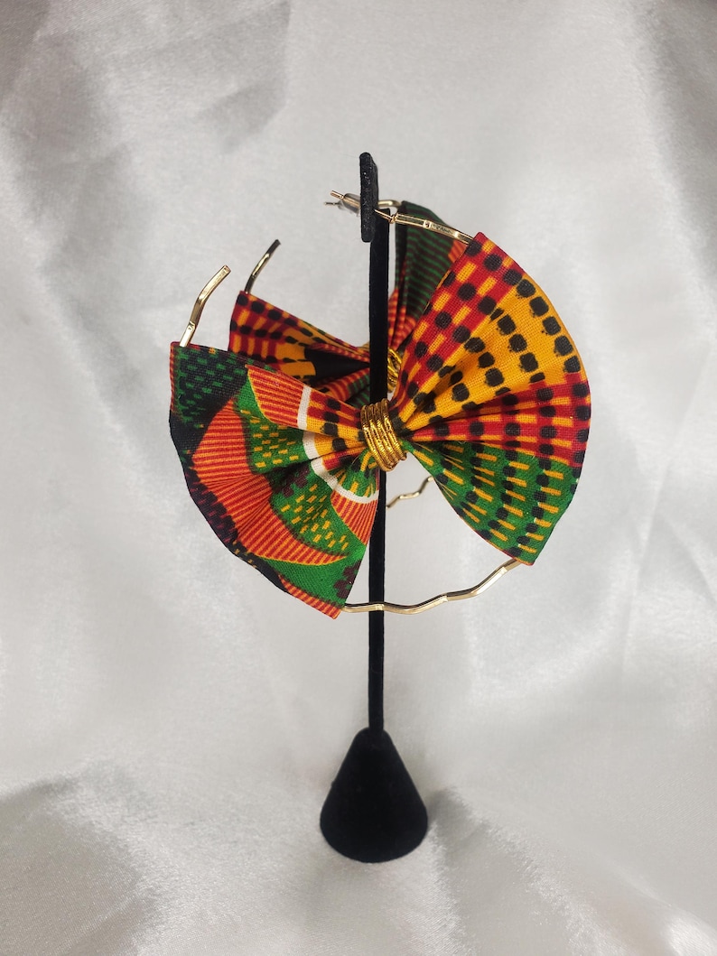 Kente Cloth African Print Earrings: Ankara Fabric Hoops image 2