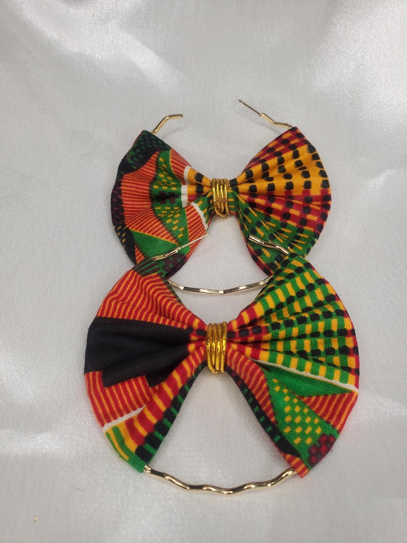 Kente Cloth African Print Earrings: Ankara Fabric Hoops image 4