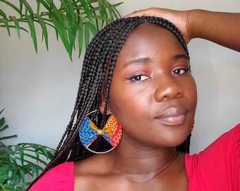 African Ankara Fabric Earrings, Lightweight, 3-Inch Wide