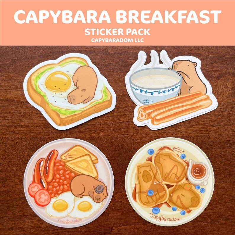 Capybara Stack Sticker Capybara Breakfast Sticker Pack - Etsy