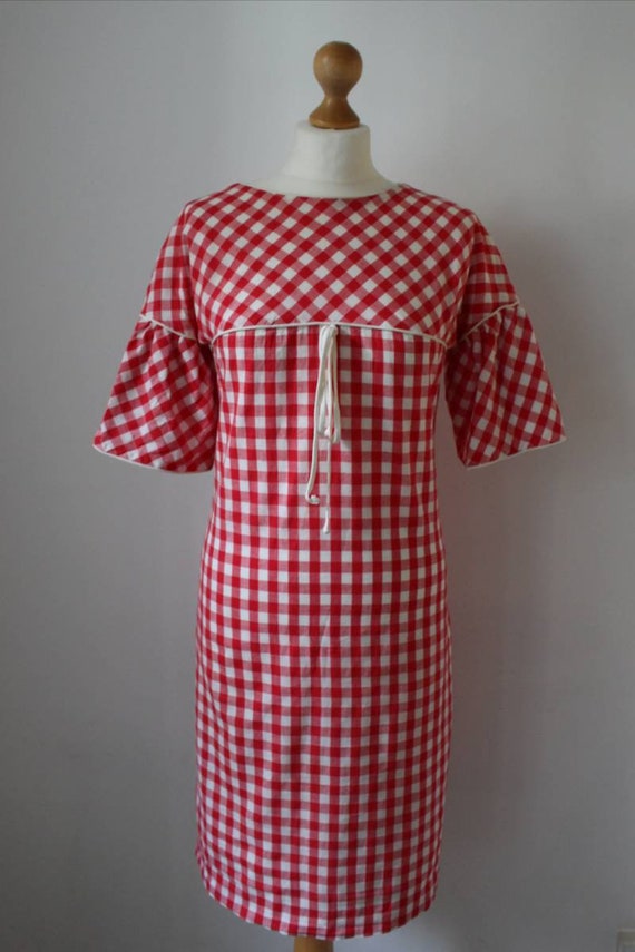 Cute red gingham 1960s does 1930s dress