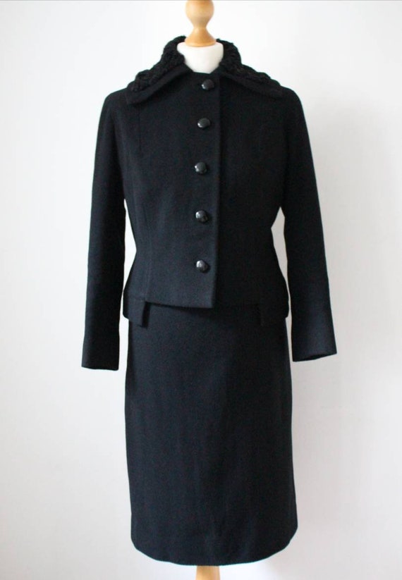 Black wool 1950s women's suit