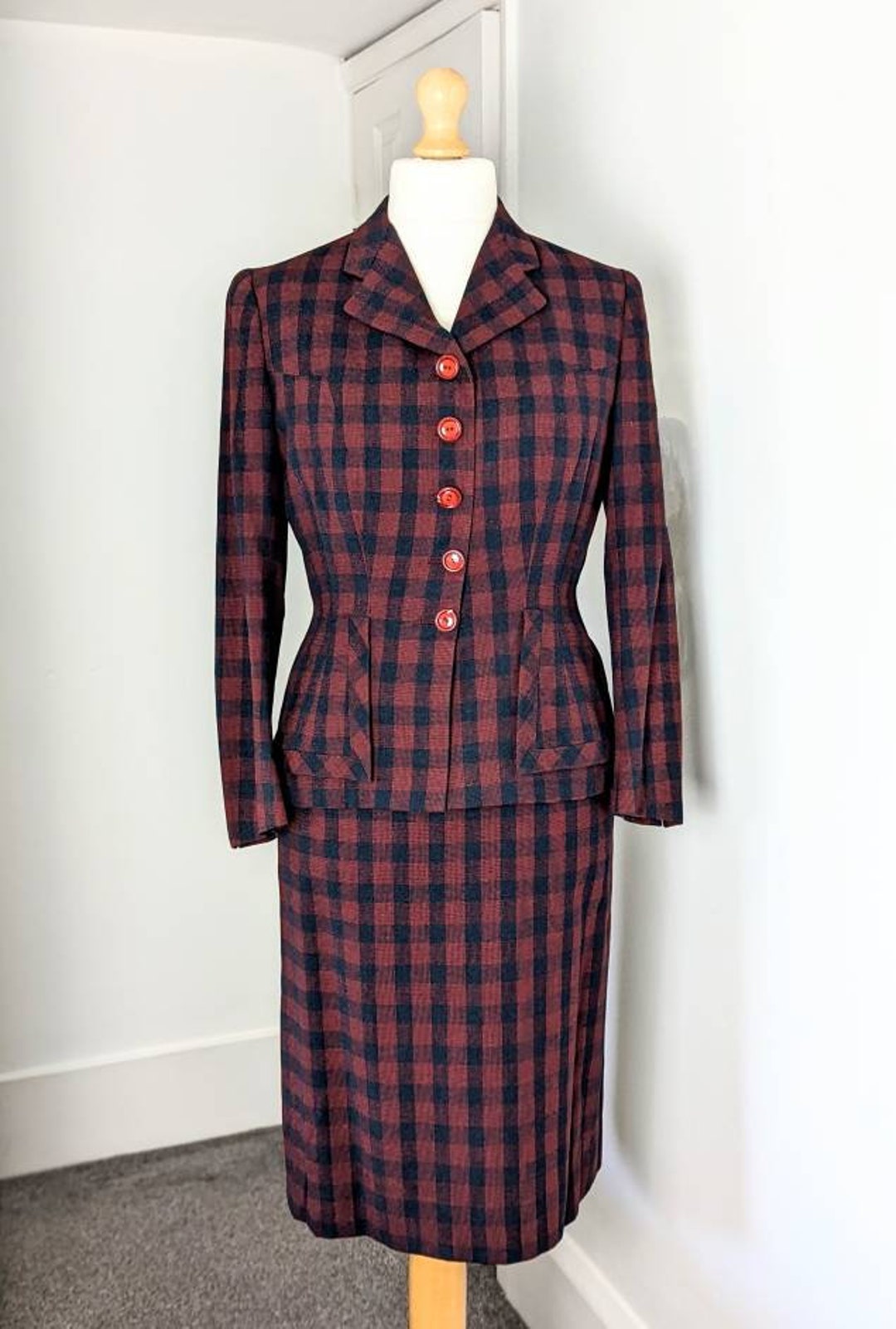 RESERVED 1940s Woman's Red and Black Chequered Suit - Etsy