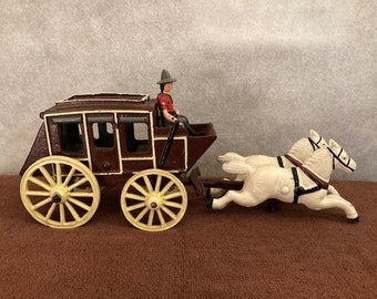 Vintage Cast Iron Stage Coach with Cowboy Driver in Great Condition