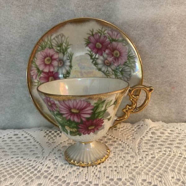 Ucagco Lusterware September Flower "Aster" of the month tea cup set " by Norleans