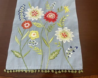 Blue Chambray Embroidered  Floral Table Runner by Pier 1 Imports