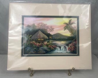Vintage Rebecca Lowell Maui Lithograph, Signed, Framed Waterfall
