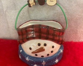 Brother Sister Design Studio Snowman Basket with Apple handle "Welcome to Winter at Apple Cider Creek"