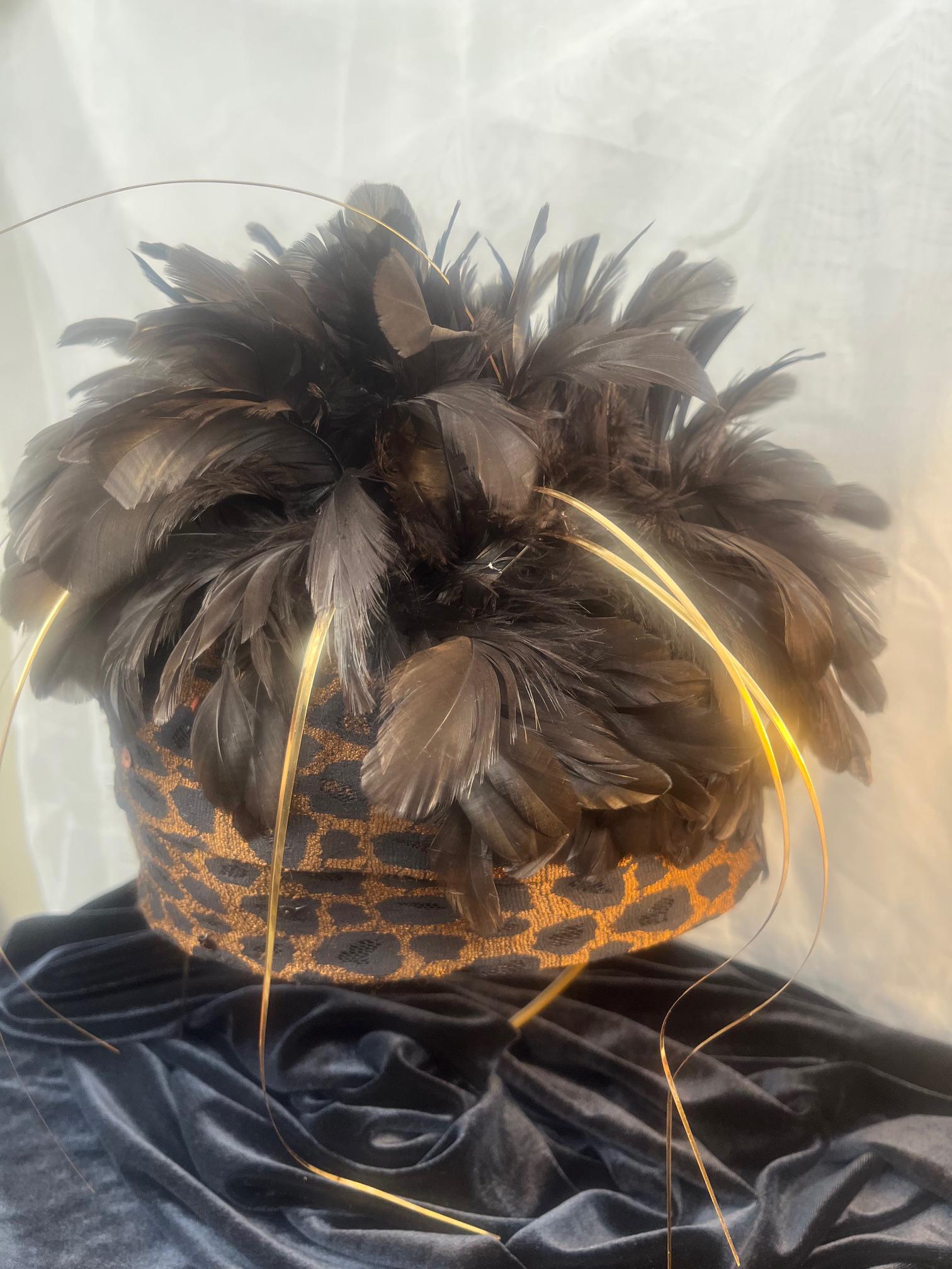 Vintage cap casque style hat bronze feathers with rhinestones M Mr. Hi’s Classic Mr Hi main image 4