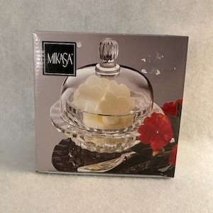 Covered Condiment crystal dish, butter, mints, by Mikasa
