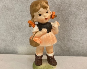 Vintage Bavarian Girl Figurine Porcelain Hand Painted Pigtails on Child