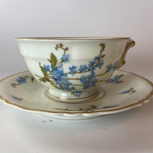 Haviland Limoges Montmery Cup & Saucer White Blue Floral One Set