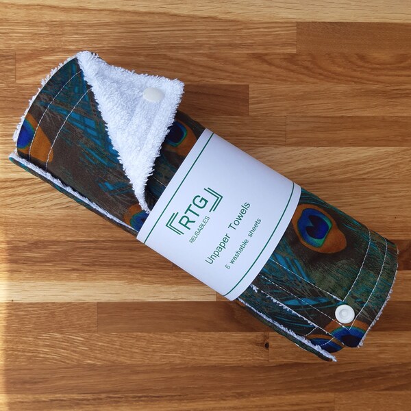 Paperless Towels, UnPaper Towels, Washable Kitchen Towels, Reusable Cloth Wipes, Zero Waste Wipes, Peacock, Eco Friendly, Housewarming Gift