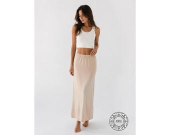 AMAL レディース コットン ニット ペチコート アンダースカート ロング 37インチ (94cm)、米国製