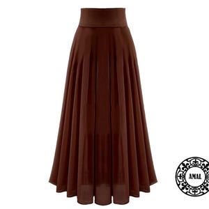 AMAL. Brauner Maxi-Chiffonrock für Damen im Basic-Stil mit breitem Gürtel. USA. Modell 111.9