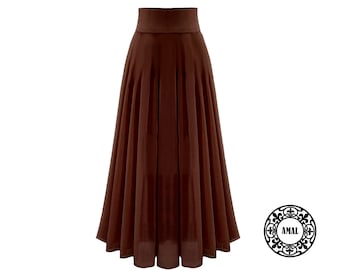 AMALE. Gonna lunga basic da donna in chiffon marrone con cintura larga. U.S.A. Modello 111.9