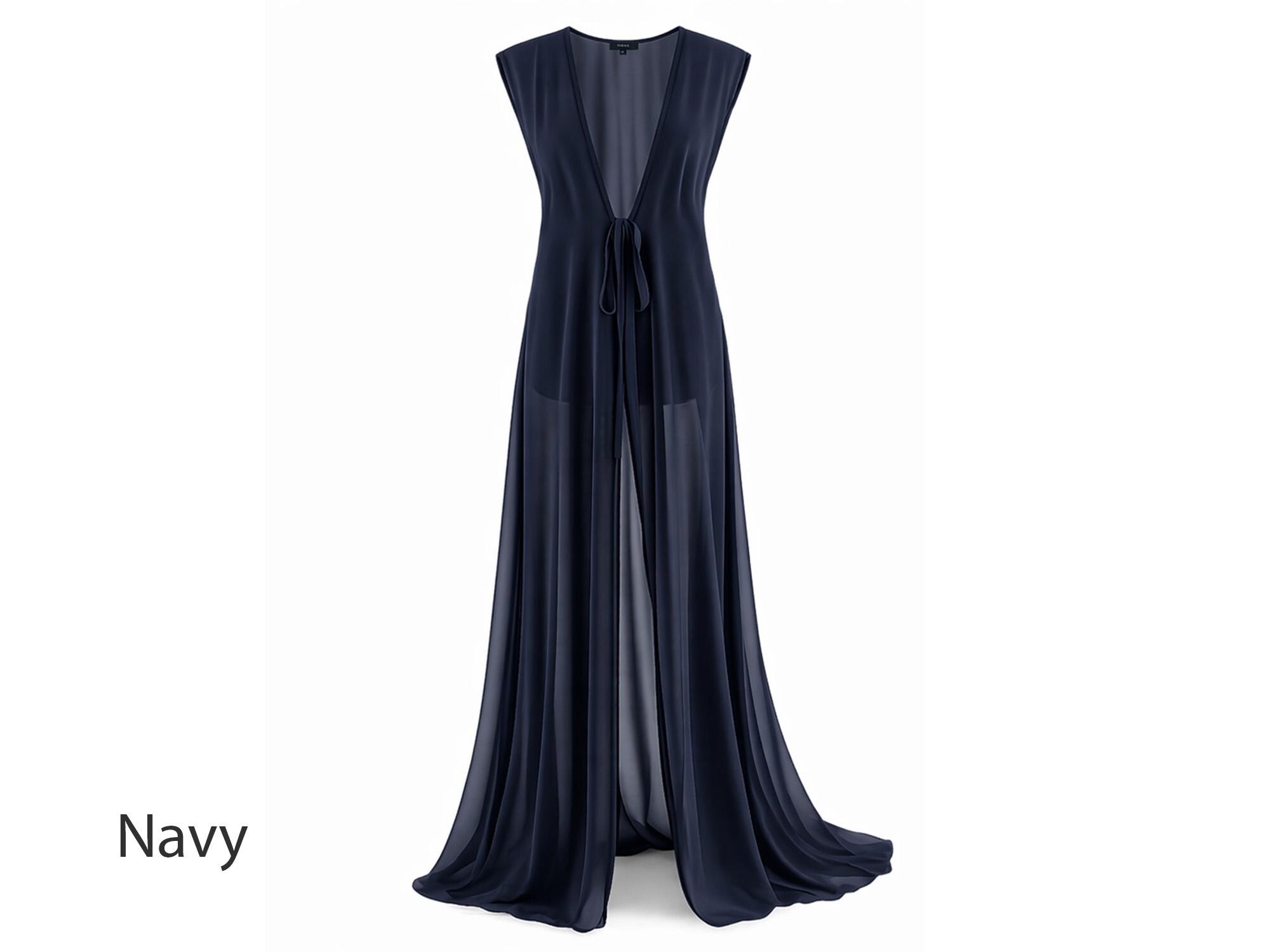 Sheer Chiffon Robe, Sleeveless Bridal Robe, Long Peignoir, Beach Cover ...