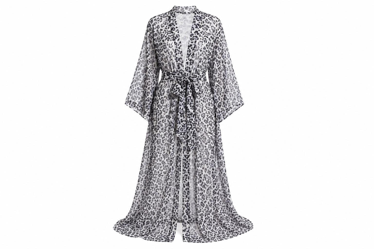 Luxury Floral Chiffon Robe, Sheer Long Kimono Robe, Black Floral ...