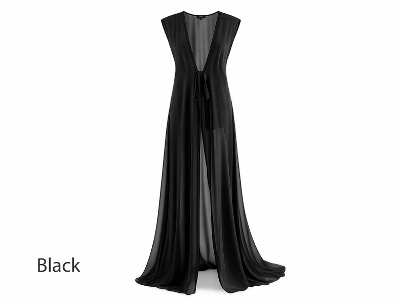 Sheer Chiffon Robe, Sleeveless Bridal Robe, Long Peignoir, Beach Cover ...