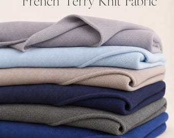 French Terry Knit Fabric by the Yard, Lightweight Loopback Stretch Knit Fabric, Soft Sport Knit for Dresses, Tops, Shorts, Hoodies, F-21