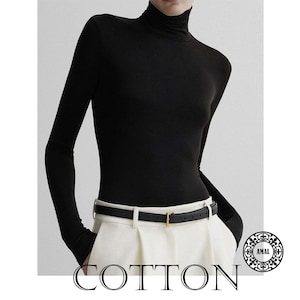 Amal, Women's Cotton Turtleneck Top | Soft Cotton Spandex Long Sleeve Top | 5.5″ High Neck | 45 Colors, USA