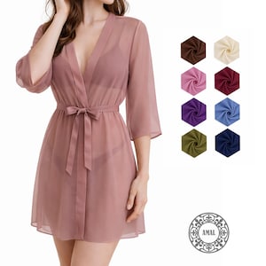 AMAL. Sheer Chiffon Beach Cover-Up Kimono – Lightweight Pool & Resort Robe with Matching Belt, Model 137, USA