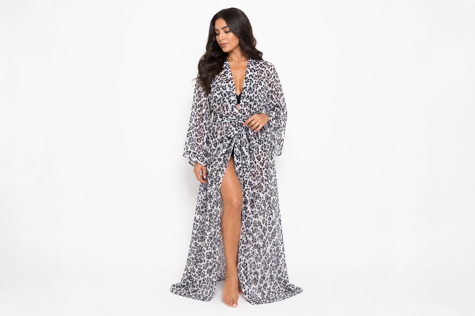 Luxury Floral Chiffon Robe, Sheer Long Kimono Robe, Black Floral ...