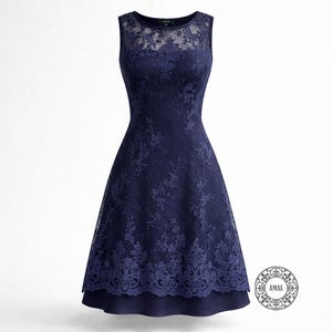 Knee Length Lace Blue Dress - Etsy