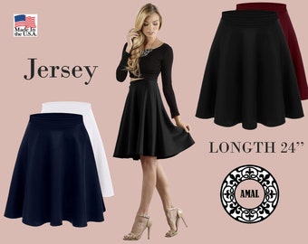 AMAL. Women's Midi Skirt Flared Stretch Skirt for Women Reg & Plus Size. Casual A line, Basic Everyday Wear, Formal Office. USA. Model 116