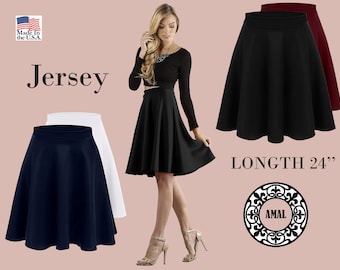 AMAL. Women's Midi Skirt Flared Stretch Skirt for Women Reg & Plus Size. Casual A line, Basic Everyday Wear, Formal Office. USA. Model 116