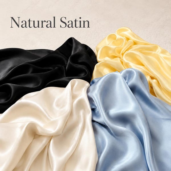 Natural Satin Fabric by the Yard, Soft Viscose Silk Blend Satin, Lightweight Drapey Fabric for Dresses, Robes, Bedding, CurtainsDresses