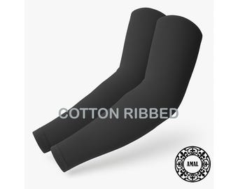 Rib Knit Arm Warmers for Women and Men, Cotton Ribbed Arm Sleeves, Unisex Long Fingerless Sleeves
