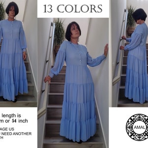 AMAL Basic Solid Color Chiffon Dress. xs-5xl. USA. Model 5.