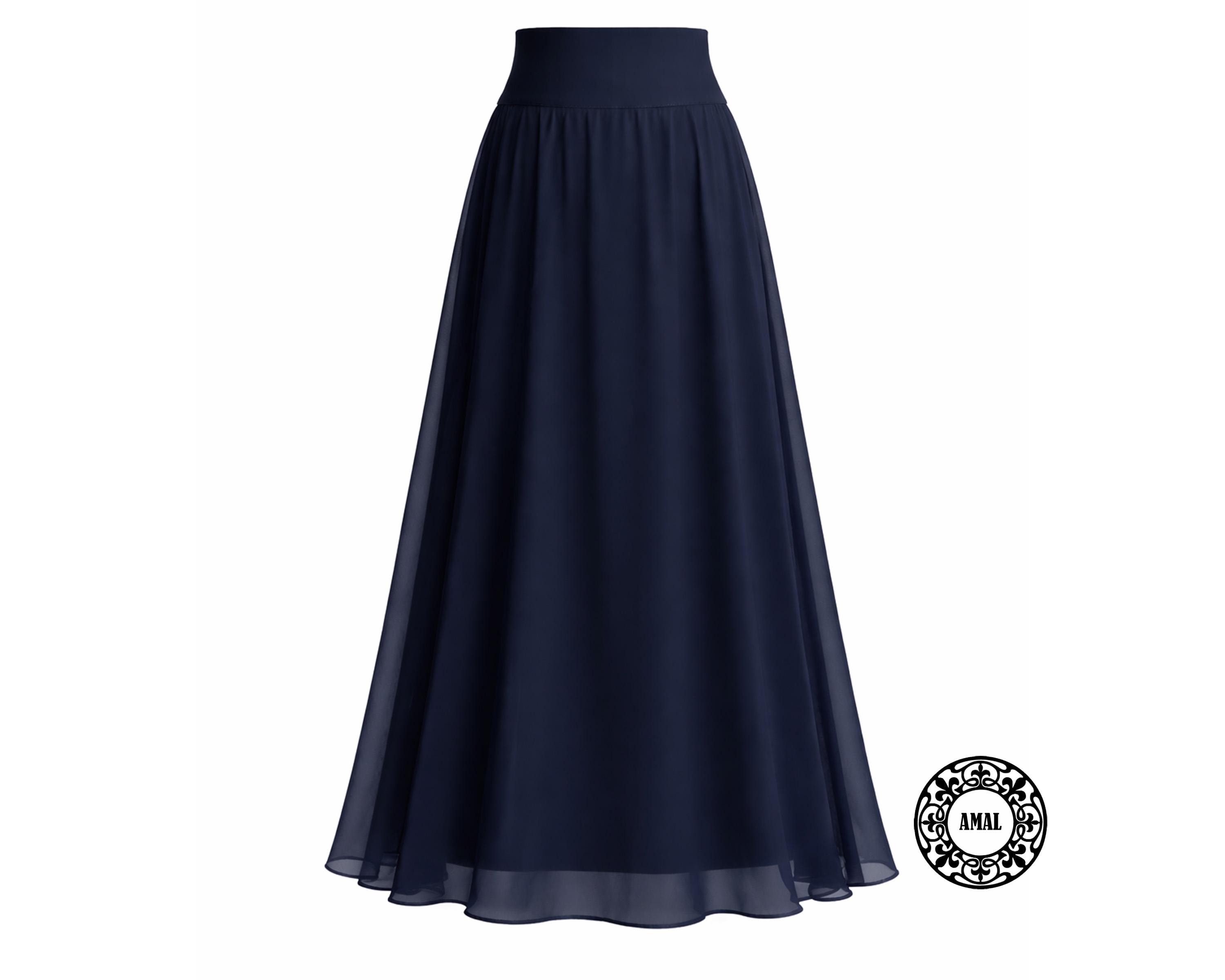 AUTTOGirl Dames chiffon rok maxi plooirok retro boho rok lang, blauw, L