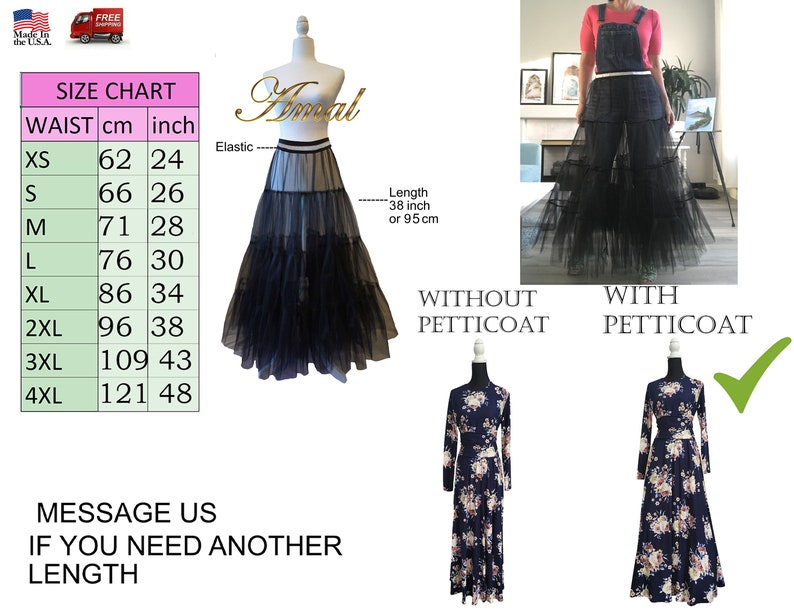 AMAL Petticoat Skirt Retro Dress 36 or 92 cm. Vintage Dress Petticoats. Long Skirt Women Floor.USA image 10