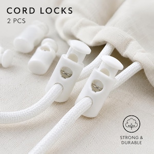 White Cord Locks – 2 Pcs, Plastic Drawstring Cord Stoppers, Spring Toggle Locks for Hoodies, Jackets, Bags & Sewing, S10