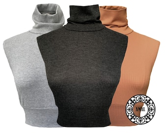 AMAL Neck Cover With High Collar. Body Extensions. Fake Collar Under Jumper. Sleeveless Top. USA.