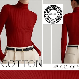 Amal. リブ編みコットンタートルネックトップ | フィット感のある長袖ニット | ミニマリストのワードローブに欠かせないアイテム、アメリカ