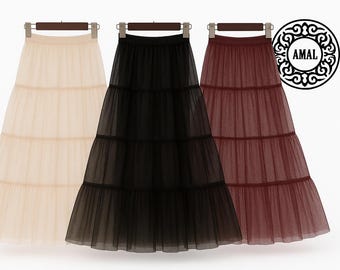 AMAL. Falda de tul en capas • Falda interior de malla suave para vestidos • Falda interior con volumen • 97 cm (38"). Enaguas vintage. EE. UU.