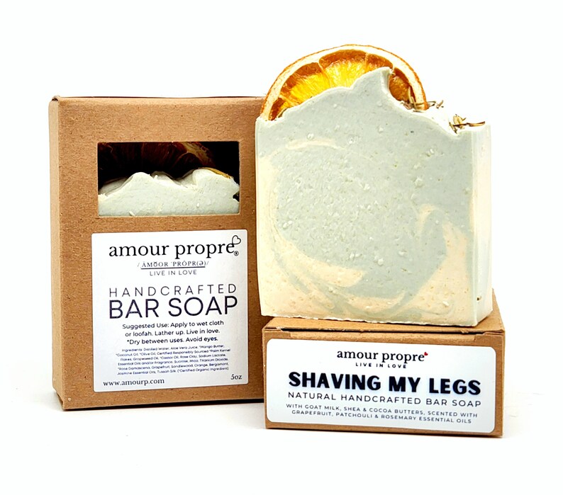 Shaving My Legs Handcrafted Bar Soap 5 oz Goat Milk, Grapefruit, Patchouli, Rosemary Essential Oils image 3