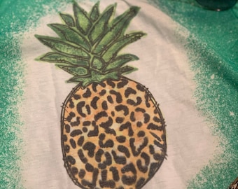 Pineapple Leopard Print Distressed Tee, Bleached Tees, Vintage Style, Vintage Tees, Comfy and Cute T-shirts, Summer