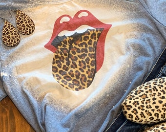 Leopard Lips Distressed Tee, vintage tees, bleached tees, vintage style, bleached shirts, Leopard Print