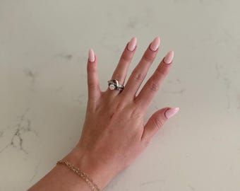 Sterling Silver CZ Curved Engagement Ring with Band Attached